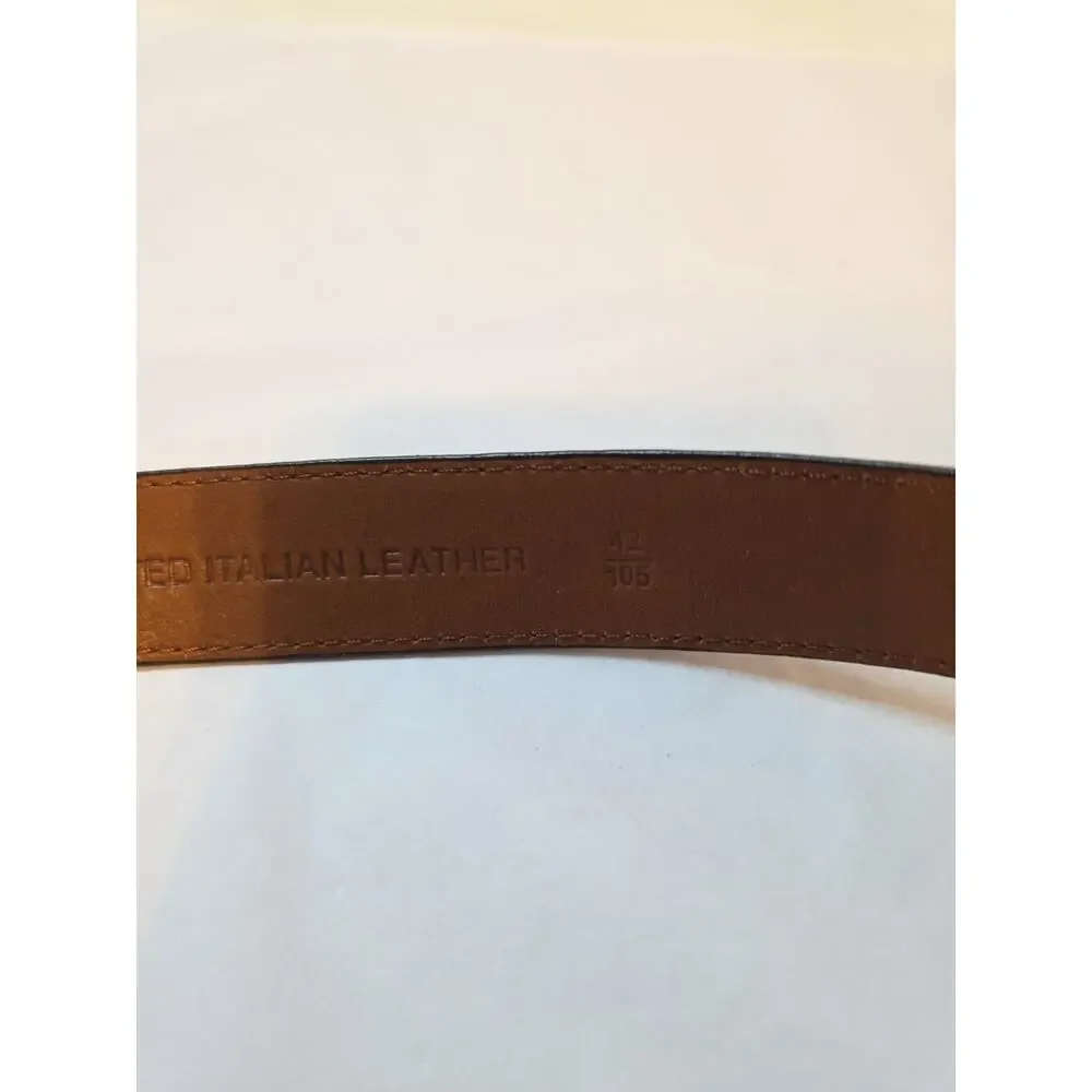 Arden Leather Belt Sz 42 Brown Italian Leather Brass Buckle Croc Embossed
